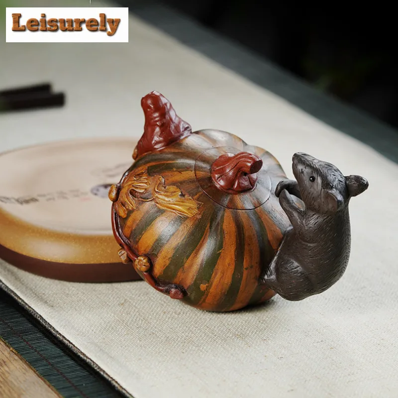 400ml Creative Yixing Purple Clay Teapot Handmade Pumpkin Rat Pot Raw Ore Mud Kettle With Filter Zisha Teaset Tea Services Craft