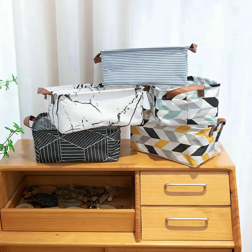 1PC 生地幾何学模様ボックス収納バスケットデスクトップアイテムブック