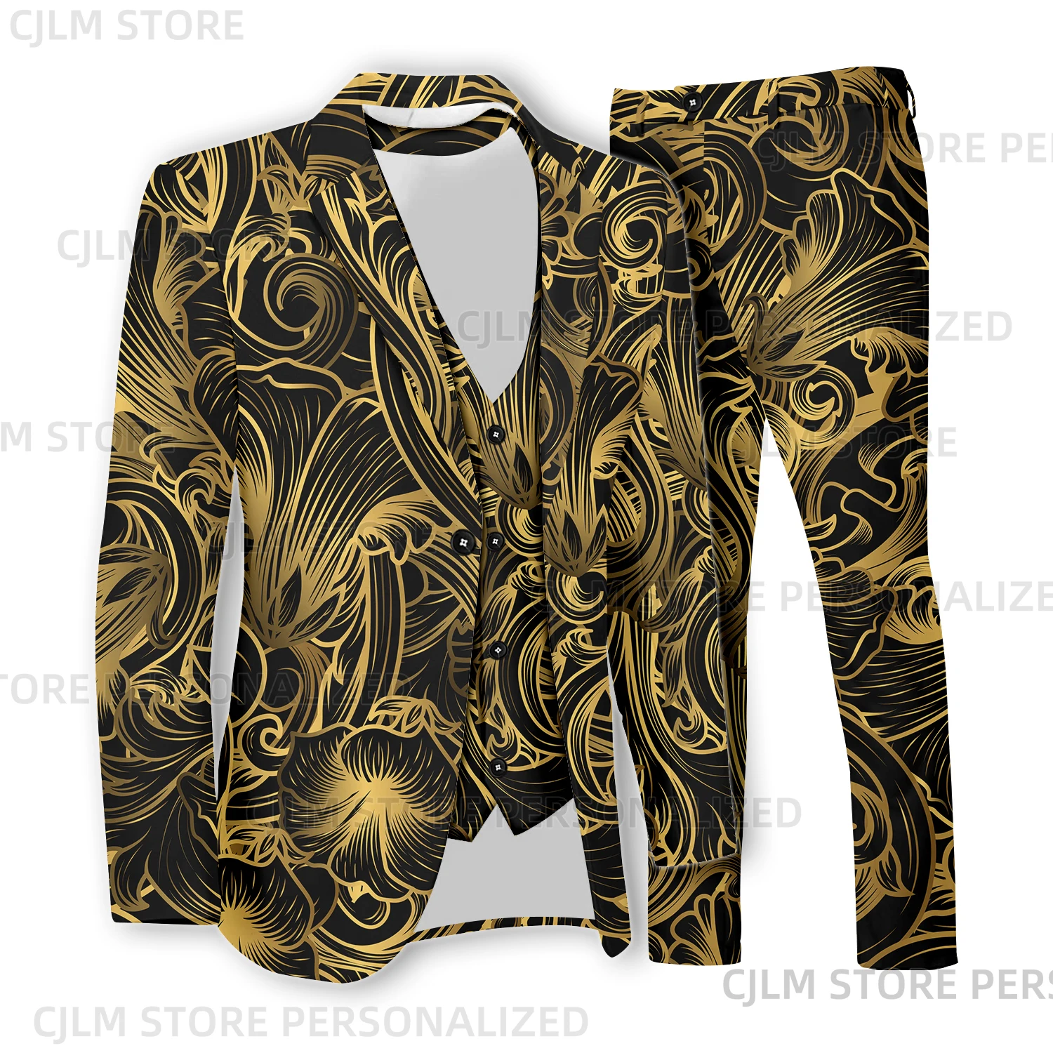 3 Piece Suits Set 3D Print Fashion Suit Pant & Blazer & Suit Vest For Men Formal Wear Customize Vintage Sets