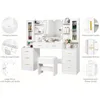 Large Vanity Desk Table with Mirror & Lights White Makeup Vanity with Power Outlet and 8 Drawers 2 Cabinets 3 Lig 4