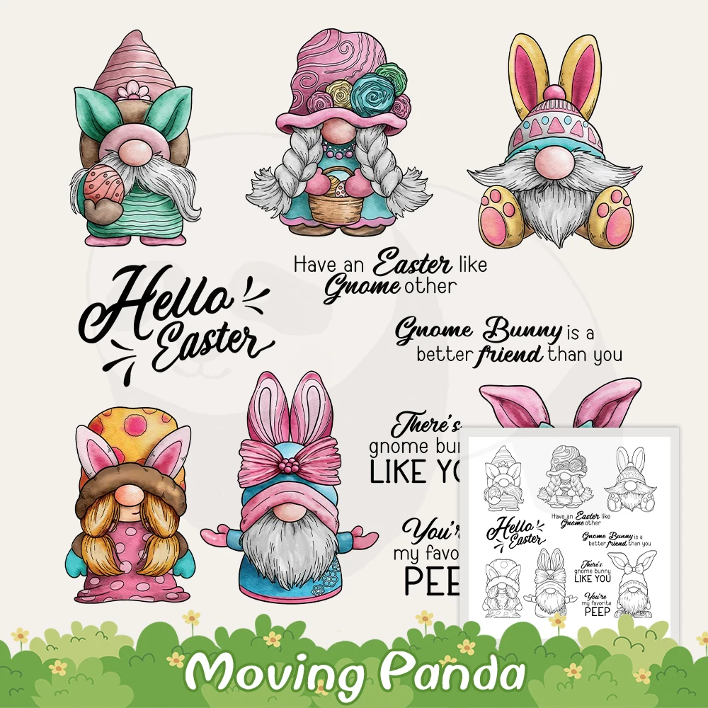 

Happy Easter Rabbits Eggs Cute Gnomes Cutting Dies Clear Stamp DIY Scrapbooking Metal Dies Silicone Stamps For Cards Album Craft