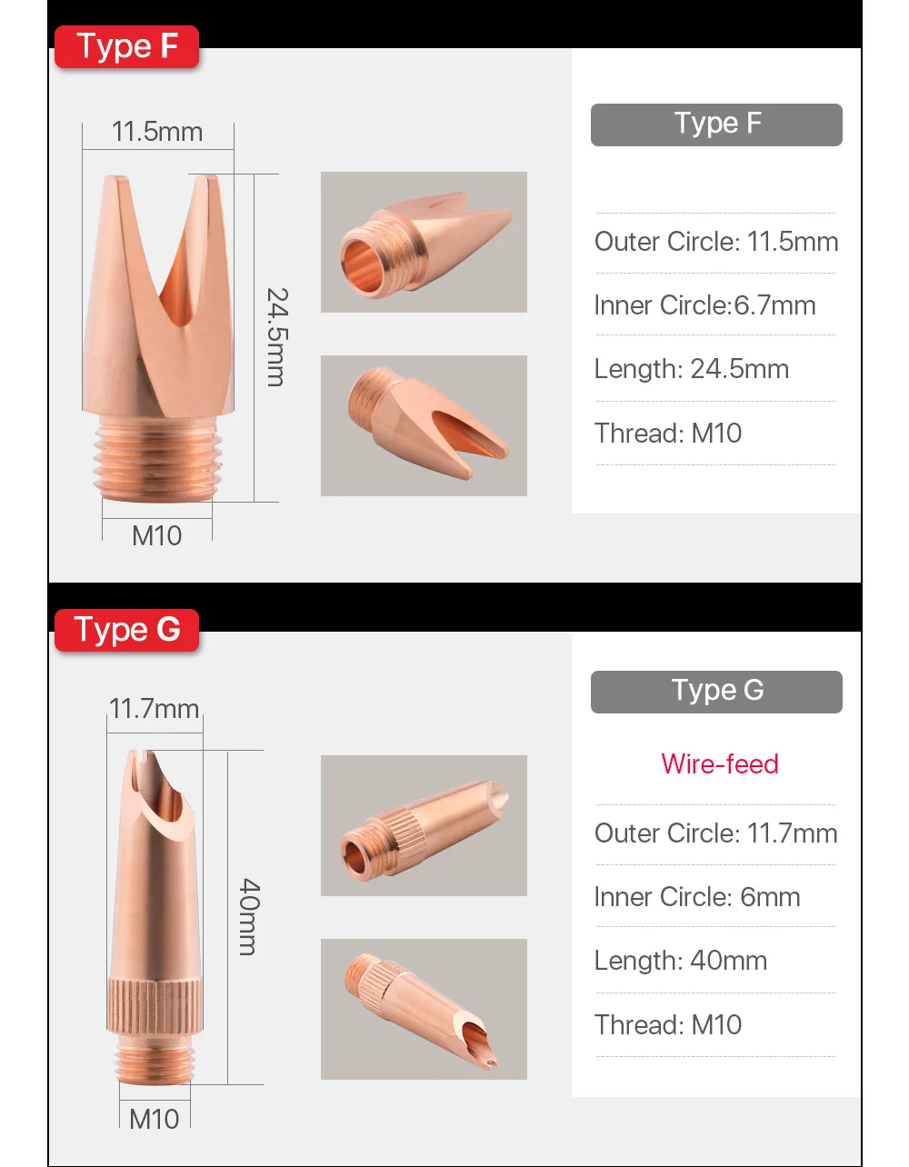 1/10PCS Schweißen Düse Typ A-K Gewinde M8 M10 M11 M13 mit Draht-feed Für WSX ND18 QILIN Schweißen Kopf – Detail 4