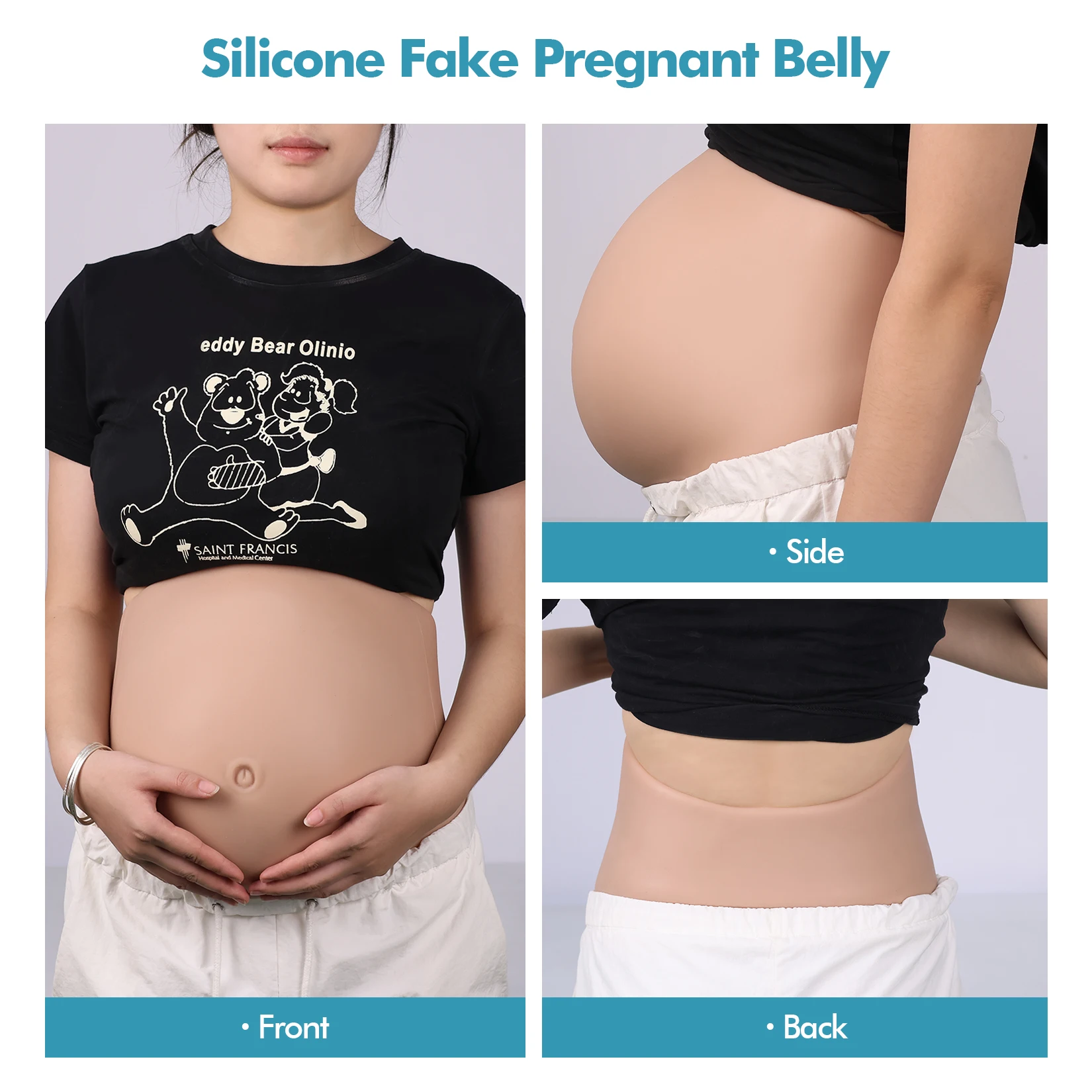 Realistic Silicone Fake Pregnancy Belly - 8-10 Month (L Size) Beige Tummy For Acting, Cosplay, Empathy