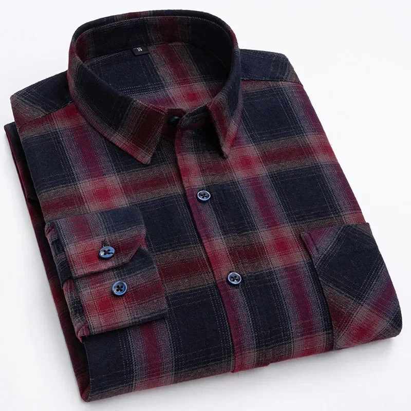 Men's Pure Cotton Plaid Long Sleeve Oversized Casual Shirt - Autumn Collection, Regular Fit