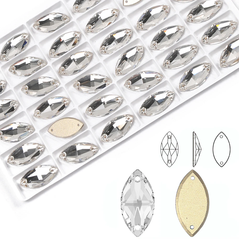 Navette Klare Strass Flachsteine aus K9-Glas zum Aufnähen für Schmuckherstellung, Kleidung und Dekoration