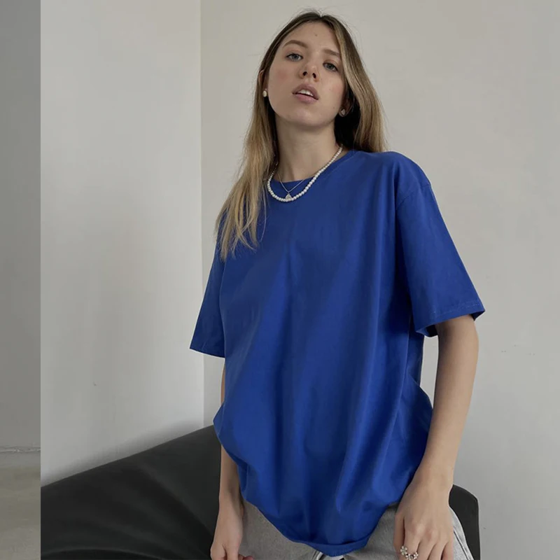 Hirsionsan 100% Cotton T Shirt Women 2023 Summer New Oversized Solid Tees Casual Basic Loose Tshirt Chic O Neck Female689_voghion.com