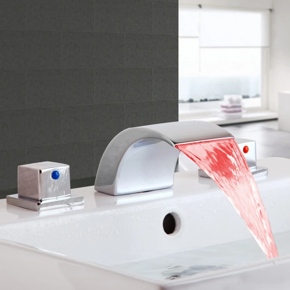 LED Bathroom faucet Sink faucet Waterfall Basin Faucet Widespread BathroomTub Sink Mixer Tap Chrome 6