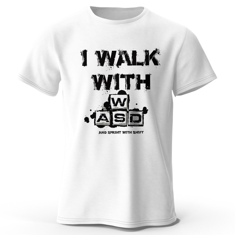 Men's I Walk with WASD Printed T-Shirt 100% Cotton Oversized Gamer Graphic Tees for Women Summer Tops Keyboard Streetwear