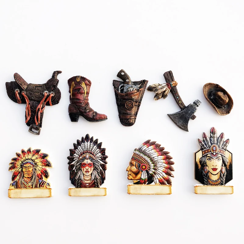 Usa West Cowboy Cap Stivali Pistola Nativi Americani Avatar 3D Magneti Frigo Magneti Frigorifero Adesivo Collezione Decorazione