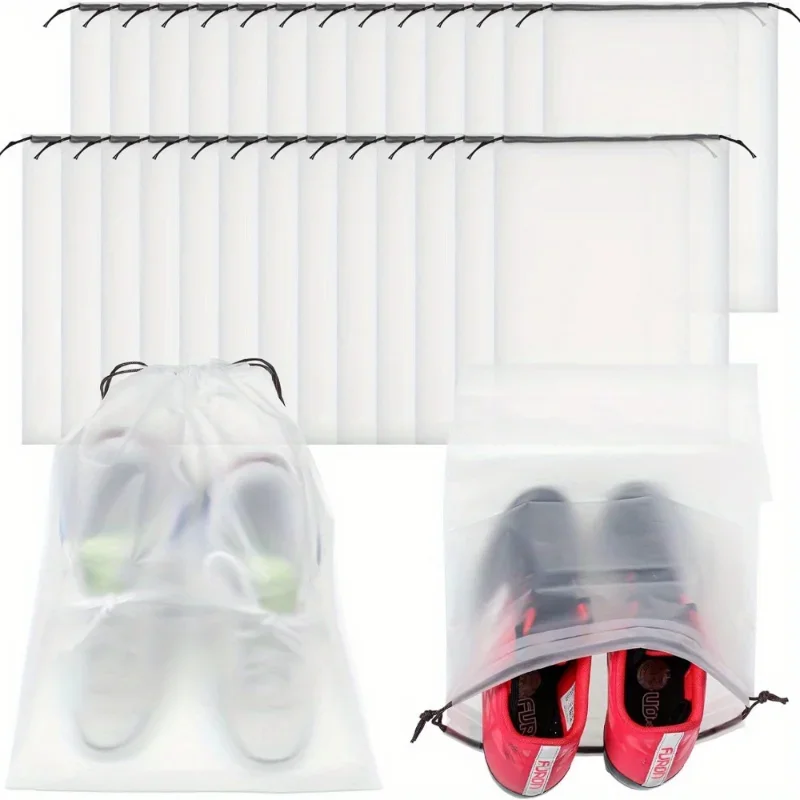30pcs semi transparent travel storage shoe bags, transparent strap bags, plastic portable shoe storage bags 4