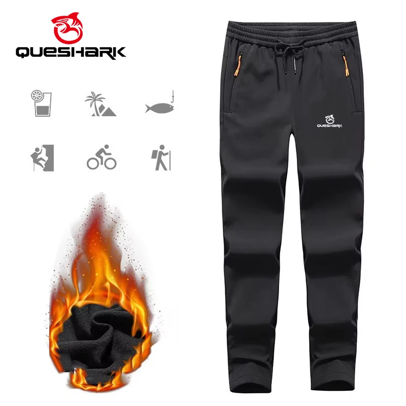 QUESHARK Windproof Waterproof Camping Hiking Pants Women Reflective Thermal Fleece Trekking Cycling Climbing Sports Trousers