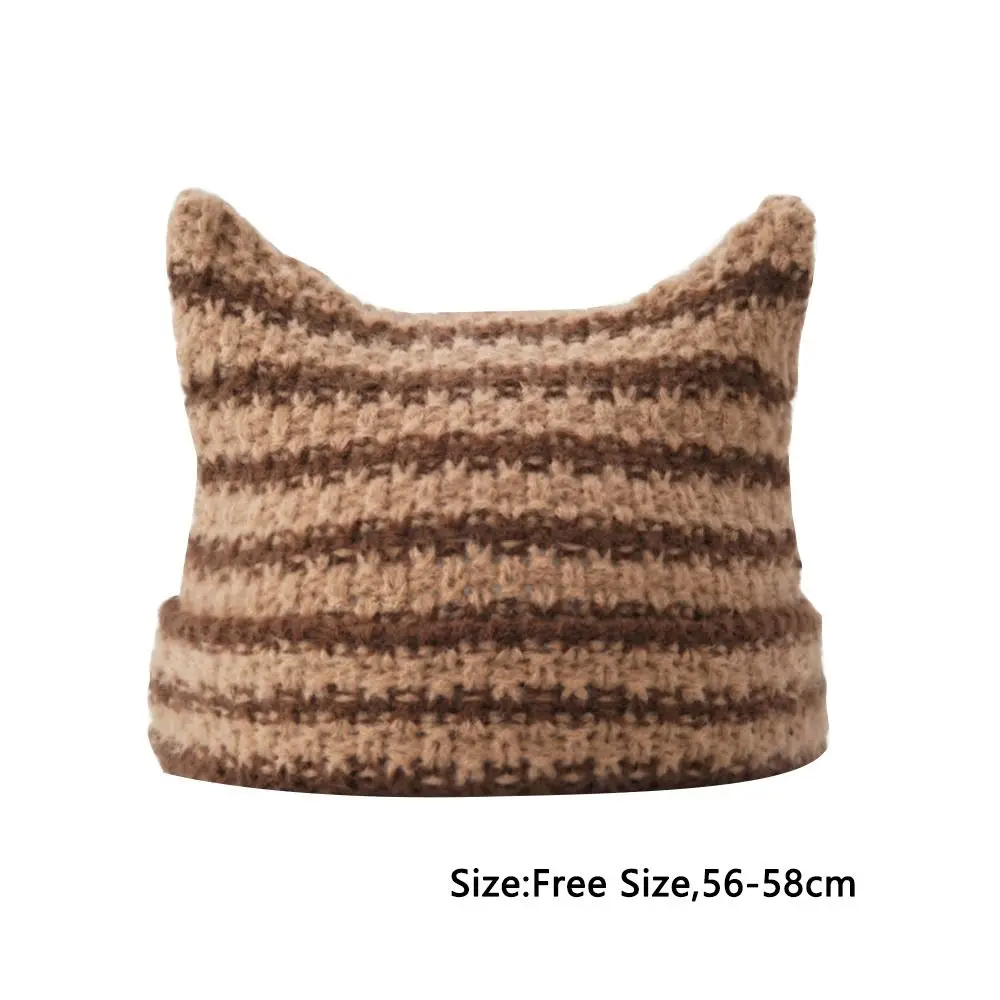 Y2K Harajuku Punk Gothic Knitted Cat Ear Little Devil Hat Millennium Women Kawaii Designer Winter Handmade Beanie Female Caps