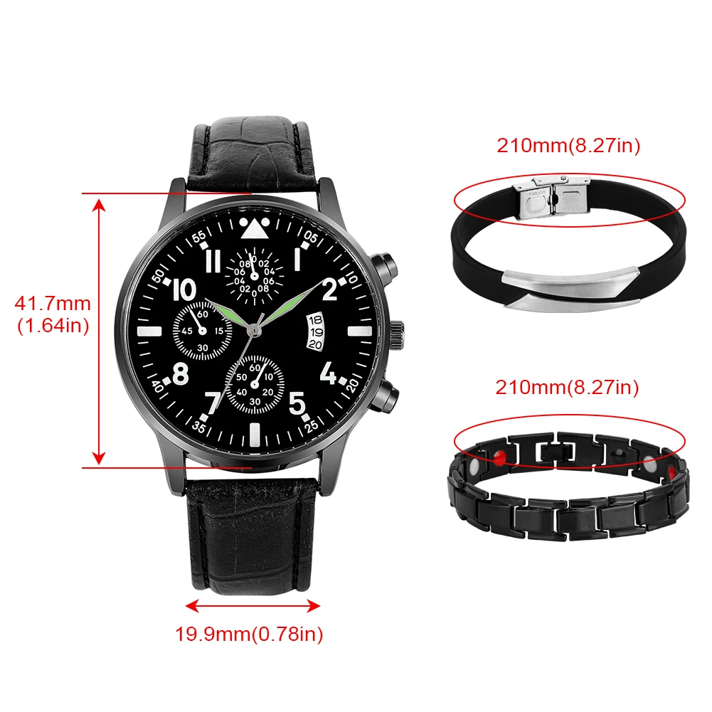 Business Date Wristwatch for Men Luxury Bracelets Watch Gift Set Box Leather Quartz Watches Fashion Present for Father horloge