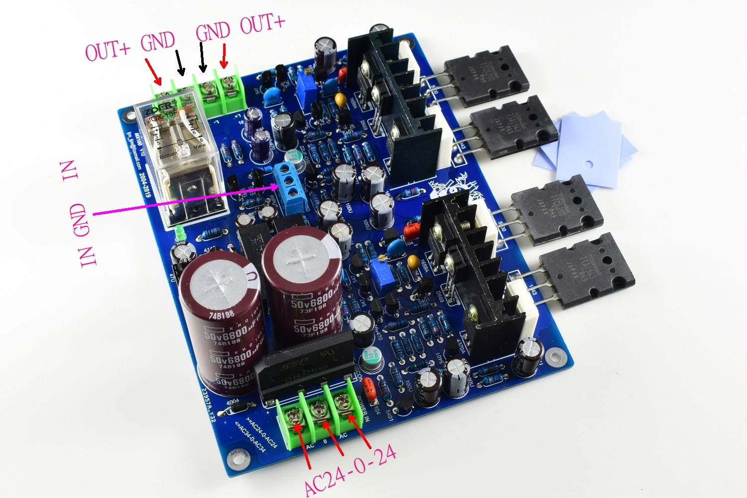 MX100 Dual Channel Power Amplifier Board TTA1943 TTC5200 with Filter Capacitor Speaker Protection