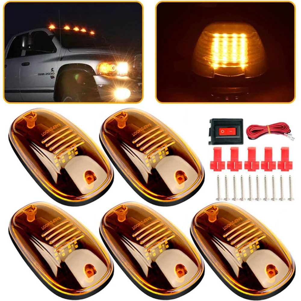 Cab Roof Clearance Marker Teardrop Amber LED Lights Ford Chevy Dodge Pick-up