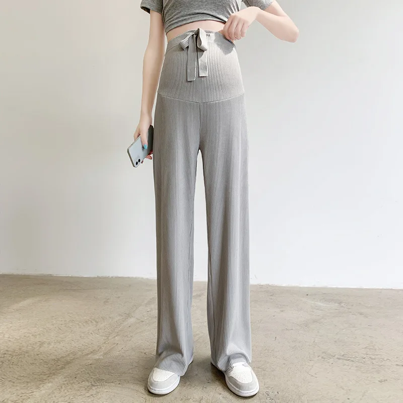 Summer Pregnant Women Wear Ice Silk Pants Wide Leg Pants Thin Wear Loose Pleated Pregnant Women Nine Points 2