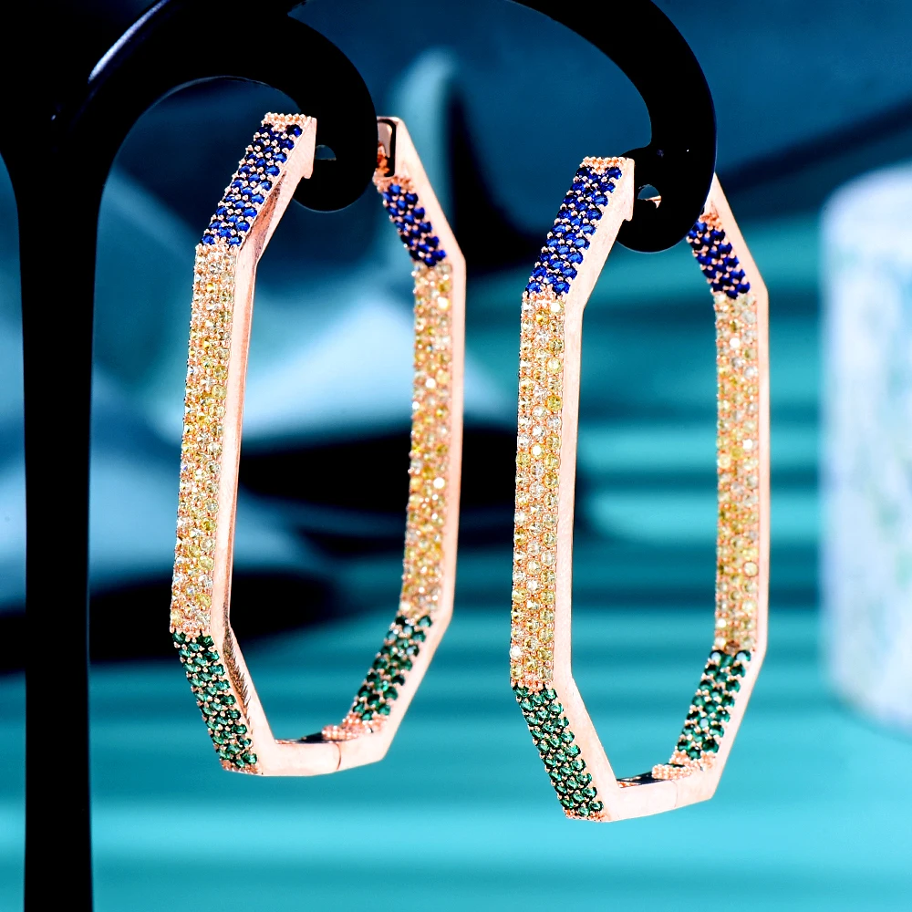 

Soramoore New Luxury Geometry Statement Hoop Earring For Women Wedding Geometry Full Mirco Cubic Zircon Nigerian Hoop Earrings