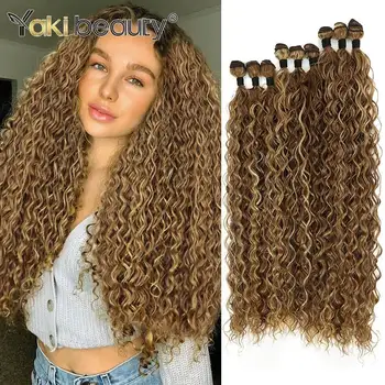 Synthetic Long Jerry Curly Bundles Organic Fiber Curly Natural Hair Extensions 20 24 28Inch Ombre Color 9Pcs Heat Resistant Wave 1