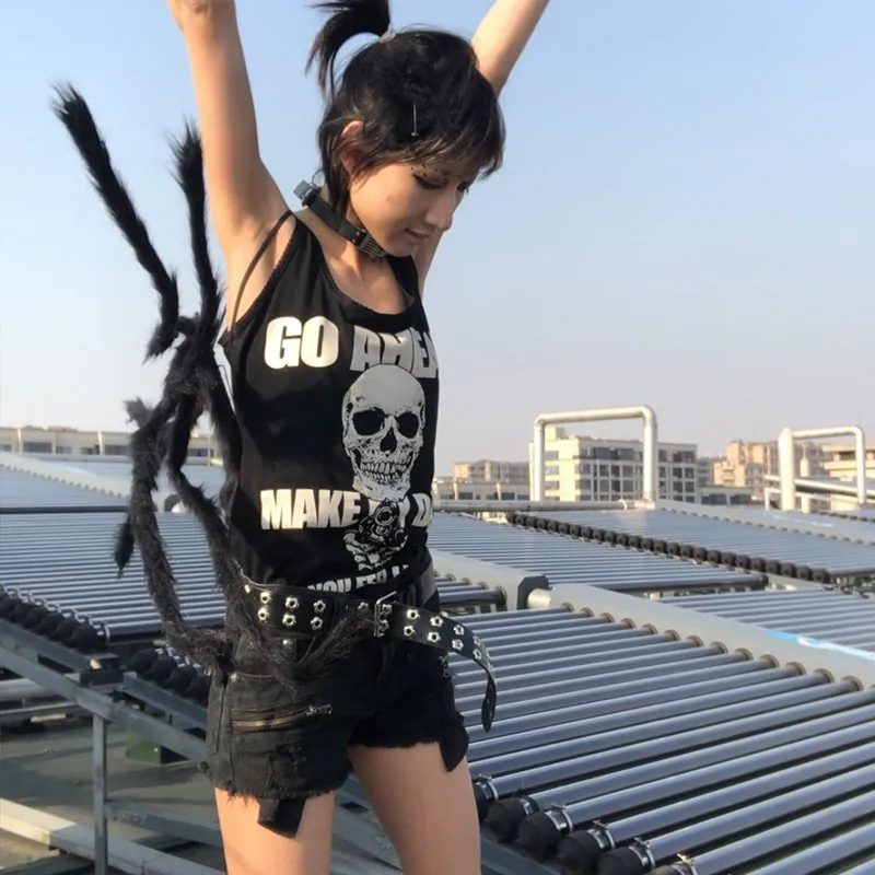 Karrcat Gothic Skull Tank Tops Punk Style Grunge Camisole Japanese