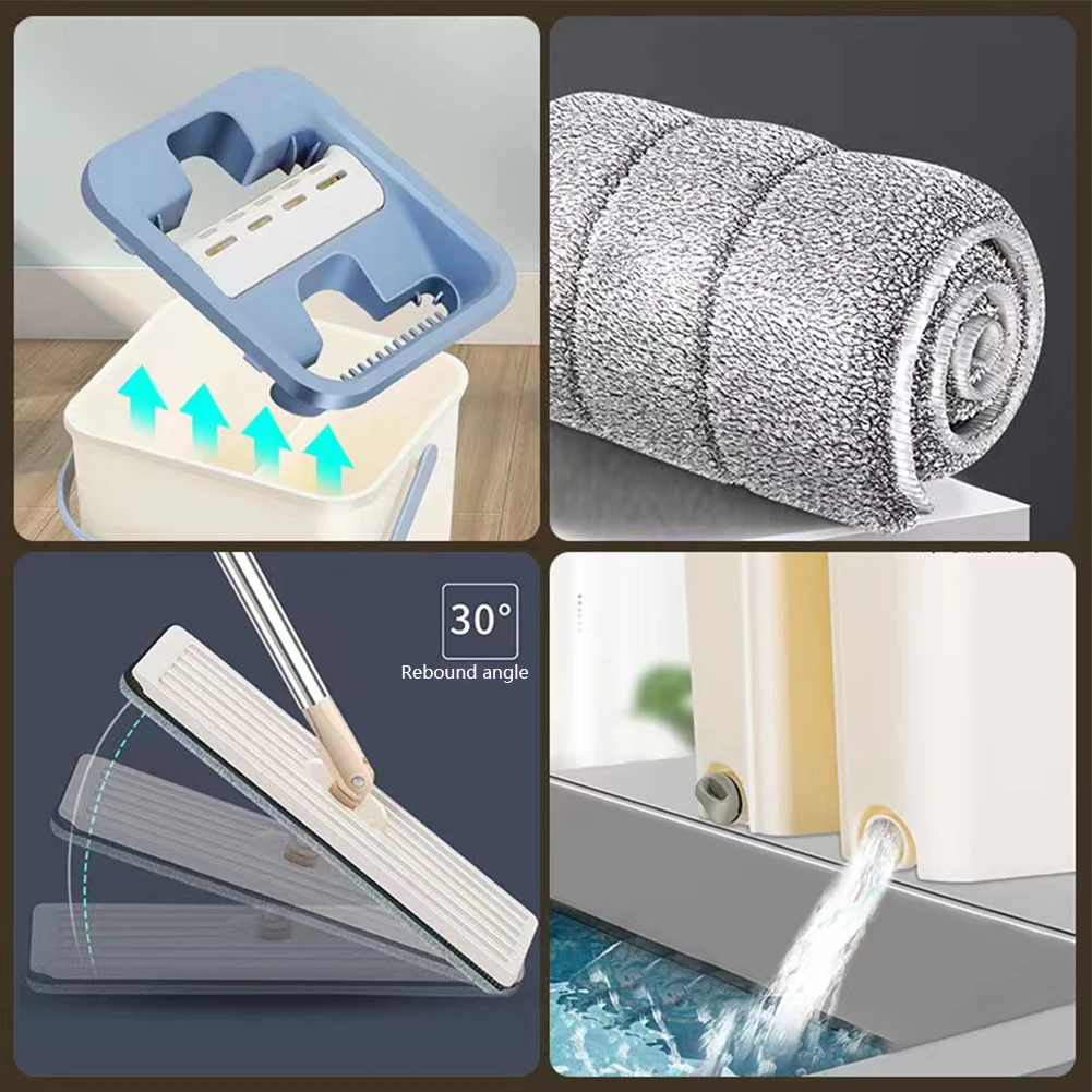Squeeze Bathroom Floor Mop Multipurpose Floor Cleaning Cloth Pads Water Absorption Wet Mop with Bucket Household Cleaning Tool