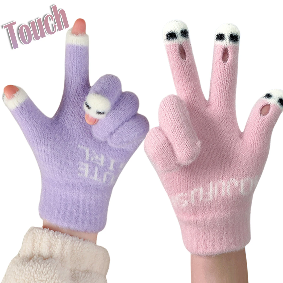 

Cute Panda Women Mink Winter Warm Gloves Fingertip Wool Touchscreen Gloves Girls Fluff Fingerless Gloves Outdoor Knitted Mittens