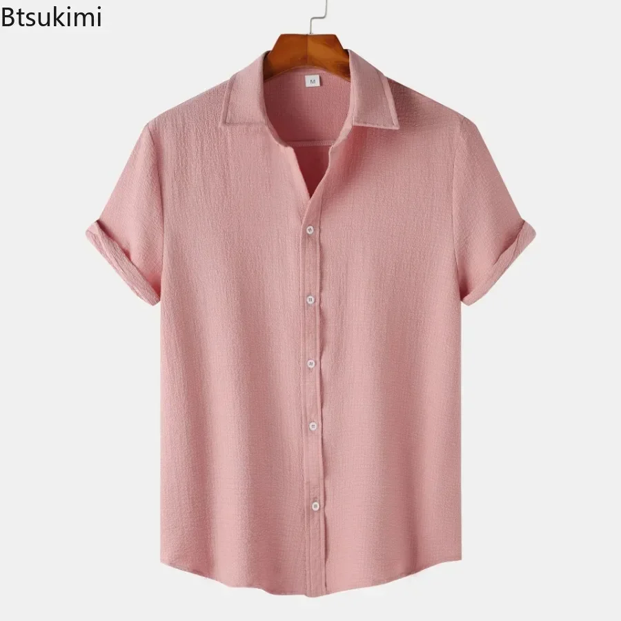 Men's Solid Color Casual Shirts Summer New Men Short-sleeved Single Breasted Simple Blouse Tops Male Beach Holiday Camisas