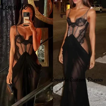 Customize Sleeveless Black Luxury Dresses Evening Sheath V-Neck Elegant Dresses For Women Floor-Length Lace Dresses For Special 1