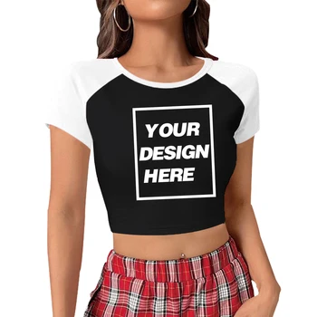 Women Personalized Crop Tops T-shirt Custom Text Name Tsihrts Add Your Own Message Crop Tops Sexy Girl Tee T-shirt 1