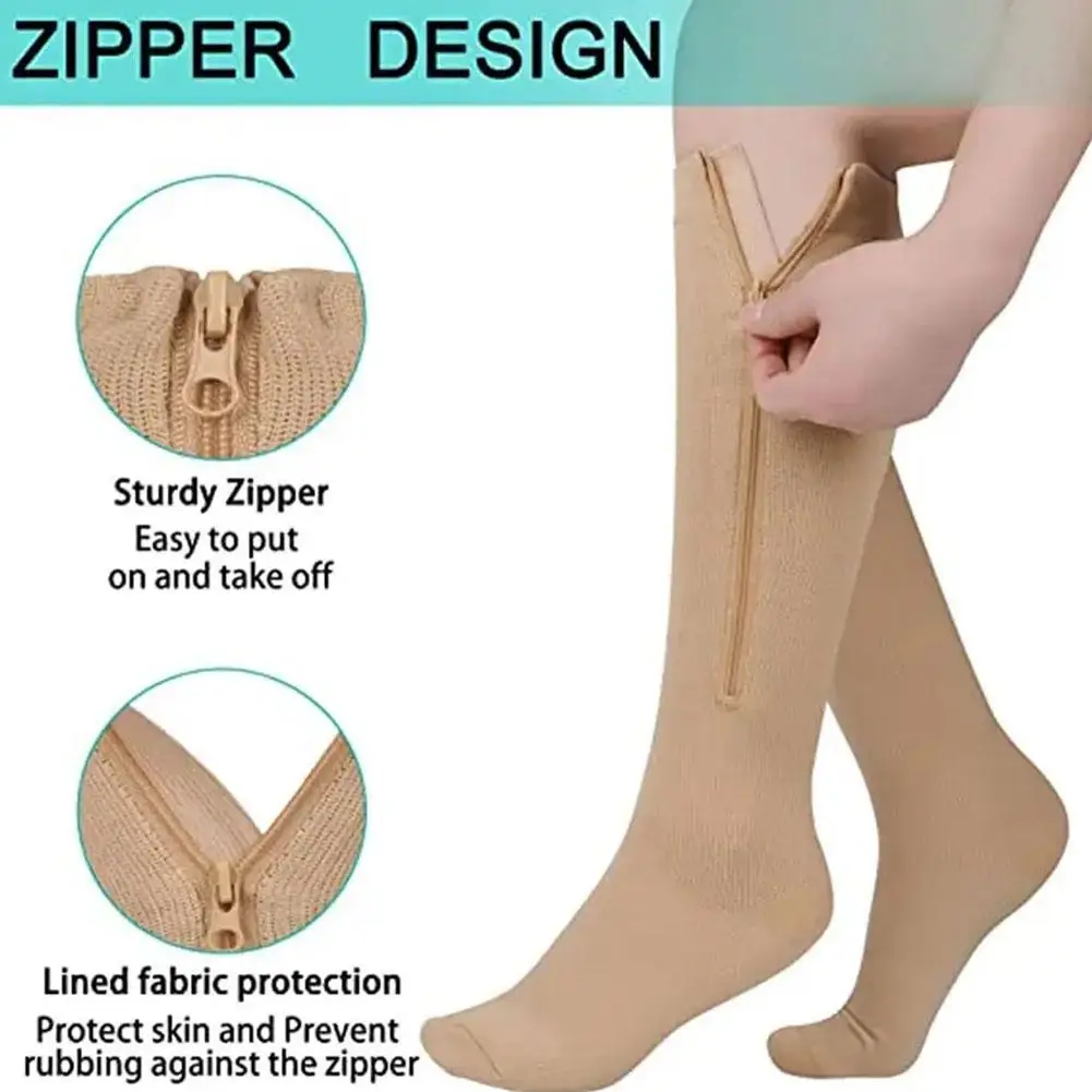 1 Pair Compression Stockings Sports Pressure Long Cycling Socks Zipper Professional Leg Support Thick Women Varicose Vein Socks