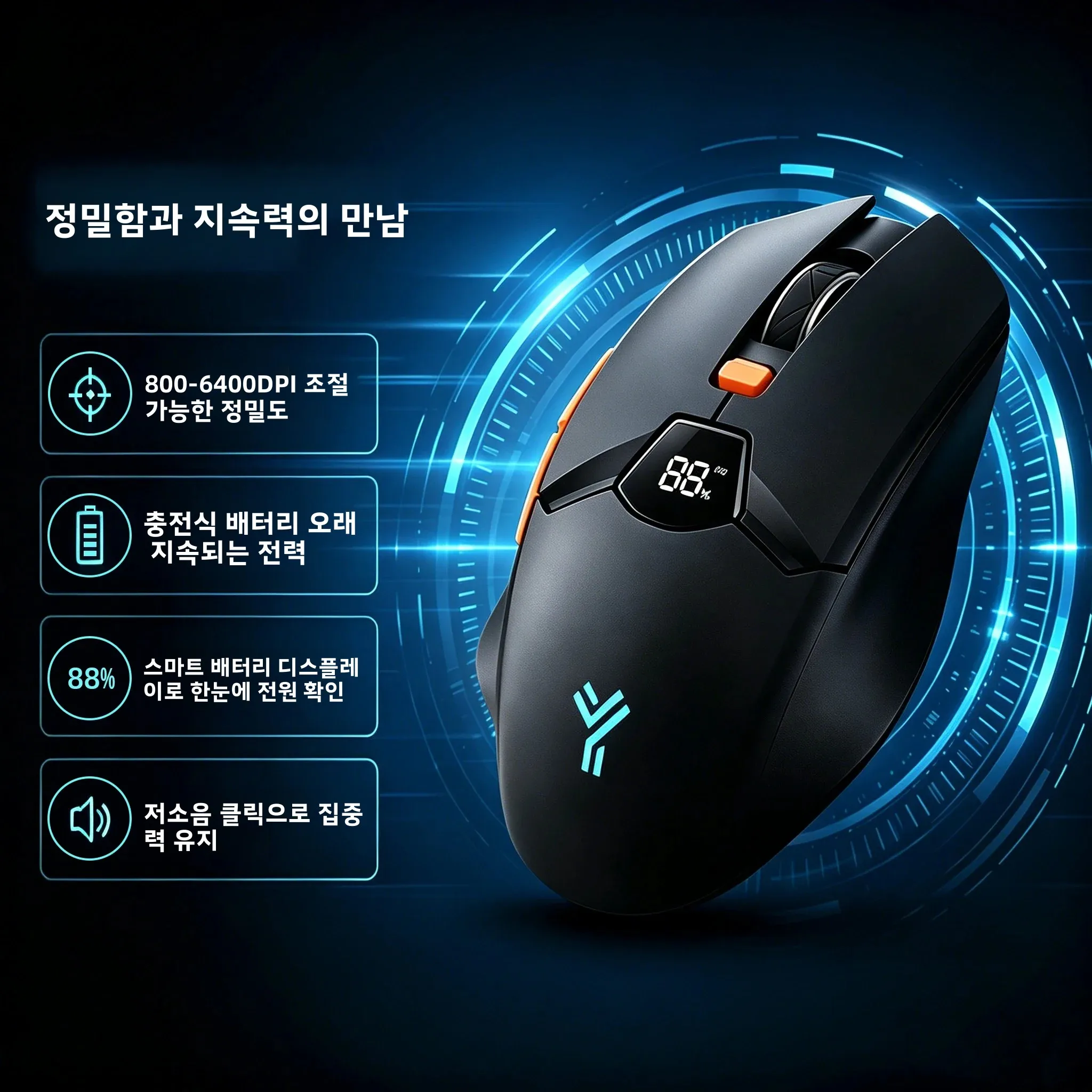 트리모드 무선 마우스 블루투스 2.4G 충전식 RGB 사무용 마우스 (노트북 PC용 LED 디스플레이 포함)