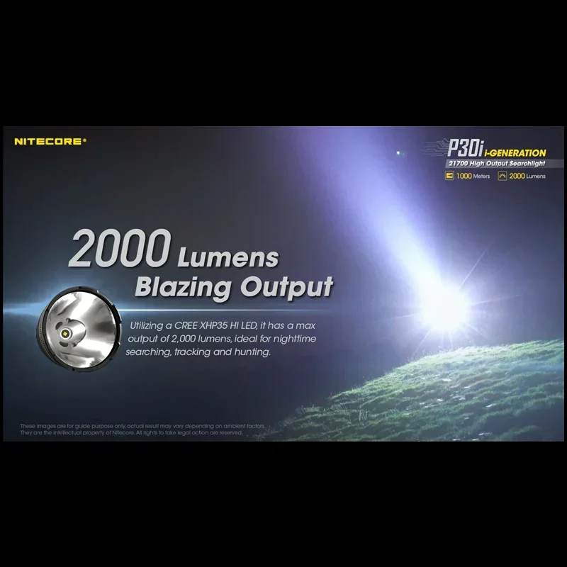 NITECORE P30i 고출력 스포트라이트 충전식 2000루멘 사냥 손전등, 5000mAH Battey Rsw2i 원격