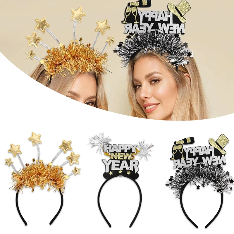 1pc Happy New Year Headband Hair Hoop New Years Eve Party Photo Prop Xmas Christmas Gift For Women Men