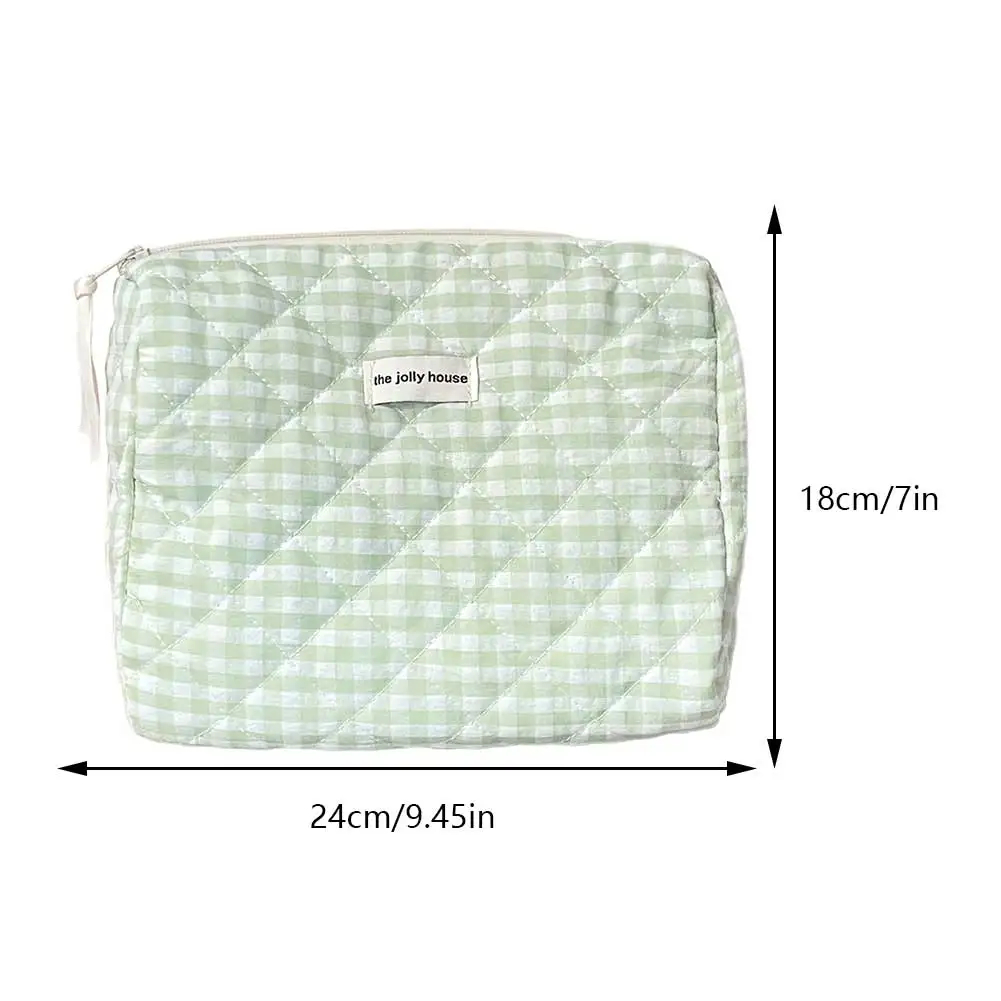Plaid Checkered Cosmetic Zipper Pouch Quilted Makeup Organizer Storage Bag Cotton Cosmetic Organizer Case for Women and Girls