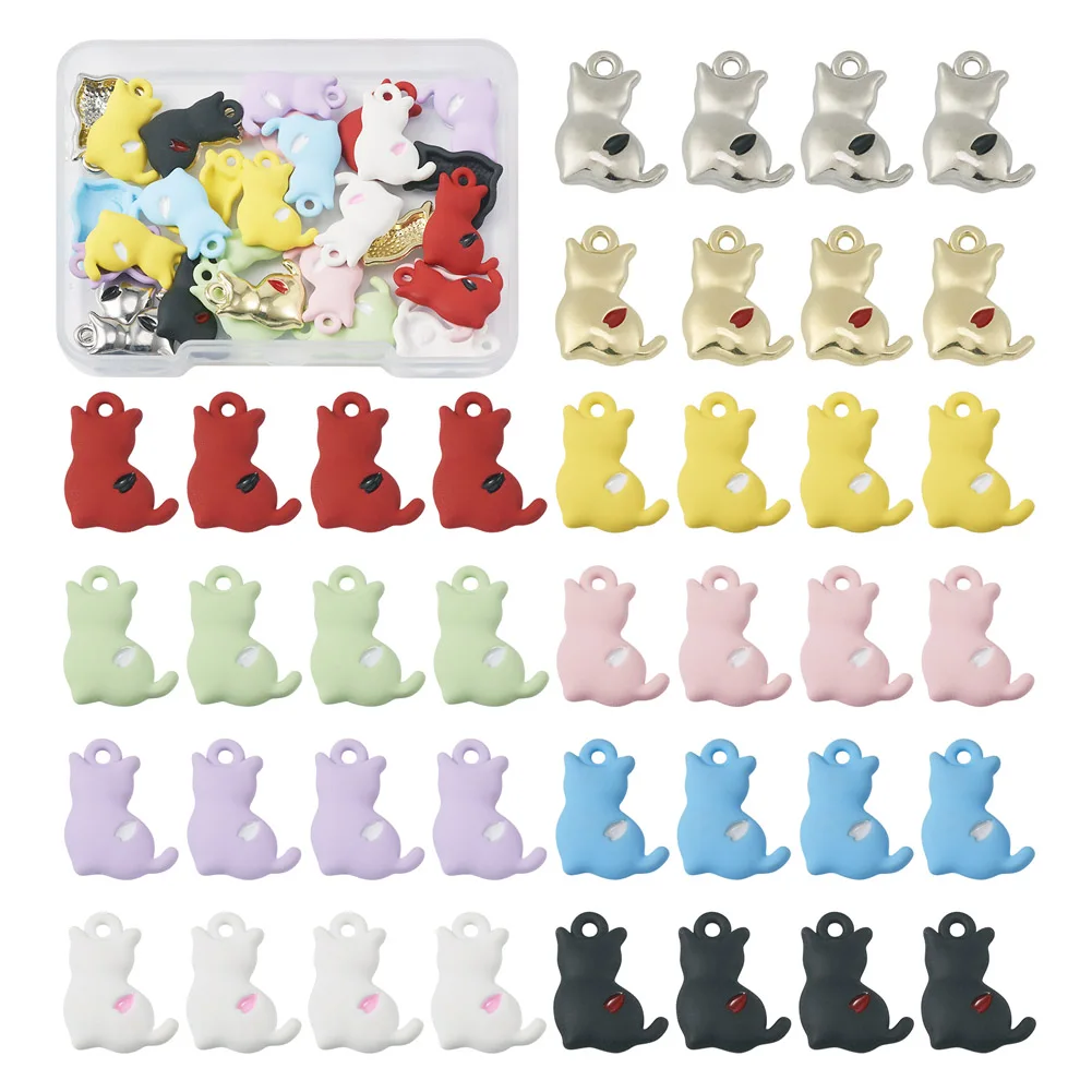 

40Pcs Cat Charms Colorful Spray Printed Alloy Animal Cat Pendants for Earrings Necklaces Bracelets Keychains Jewelry Making