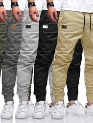 Men's Cotton Cargo Long Pants Four Seasons Solid Color Joggers Tactical Trousers Male Elastic Waist Casual Harajuku Pants Homme