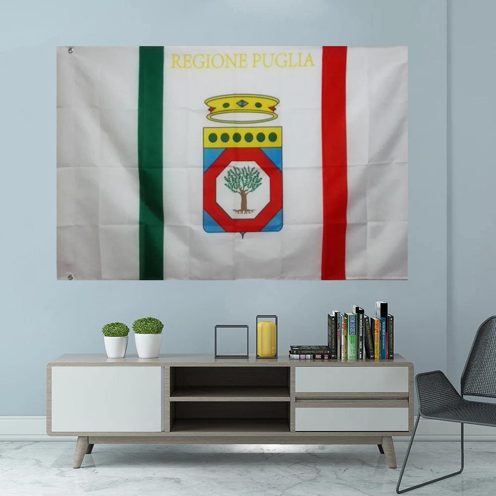 Italia Puglia Flag Graphic Custom Printed Hanging Banner Decoration Poliestere Party Sport Shaft Cover Grommets 3 X5Ft 90 X150Cm