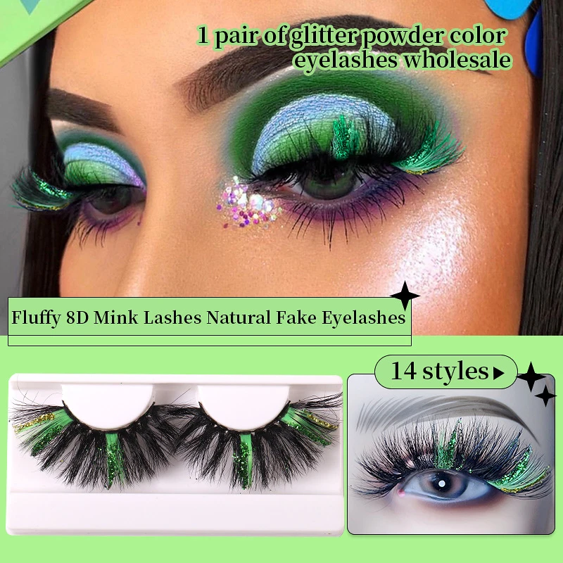 

Glitter Lashes Thick Curly Halloween Christmas Glitter Colored Mink Lashes Strip Wholesale Colored False Eyelash Extensions
