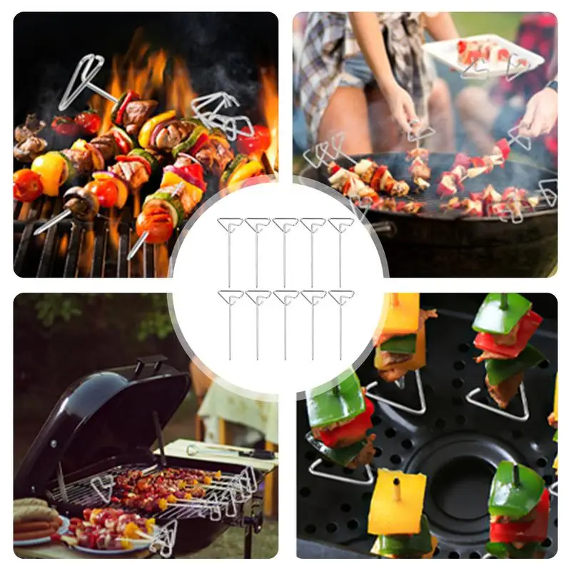 10pcs Skewers for Grilling Food Grade Stainless Steel Brazilian BBQ Skewers Reusable Dishwasher Safe BBQ for Grilling