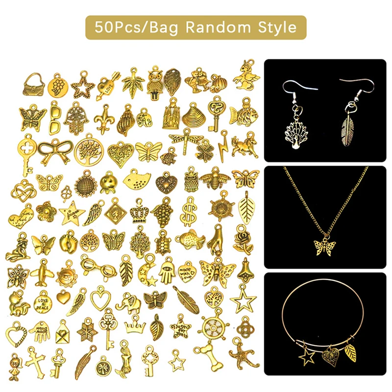 

50Pcs Mixed Vintage Metal Jewelry Charm For Jewelry Making Handmade DIY Bracelet Earrings Necklace Pendant Jewelry Accessories