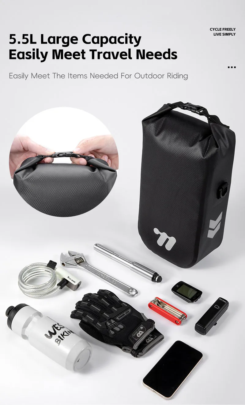 WEST BIKING Fahrrad-Vorderradgabeltasche, Schnellverschluss, wasserdicht, für MTB, Rennrad, Bikepacking, Radfahren, Aufbewahrungstasche, 5,5 l, große Kapazität – Detail 8