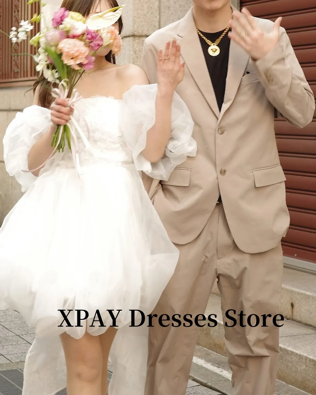XPAY Strapless Mini Short Wedding Party Dresses Korea Photo shoot Silk Organza Princess Bridal Gowns Simple Formal Customized 2