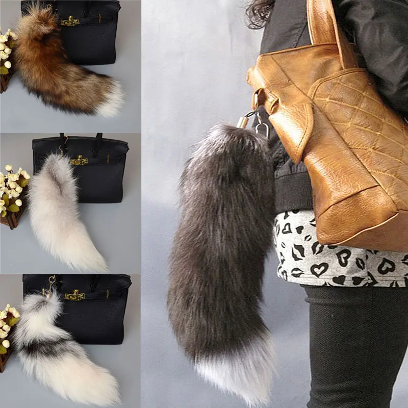 

Cute Wolf Fox Tail Fur Car Keychains For Women Men Pompom Pendant Key Ring Holder Fluffy Keychain Accessories Gift For Girl