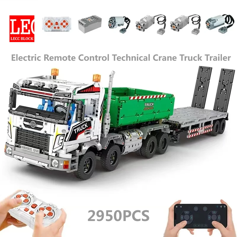 

Technical Electric Remote Control Crane Truck Trailer Building Blocks MOC Transport Engineering Vehicle Car Bricks Toys Adult