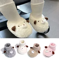 Autumn Winter Newborn Baby First Walker Fleece Warm Sneakers Soft Soled Anti-slip Shoes Toddler Cartoon Floor Socks Kids Boots 1