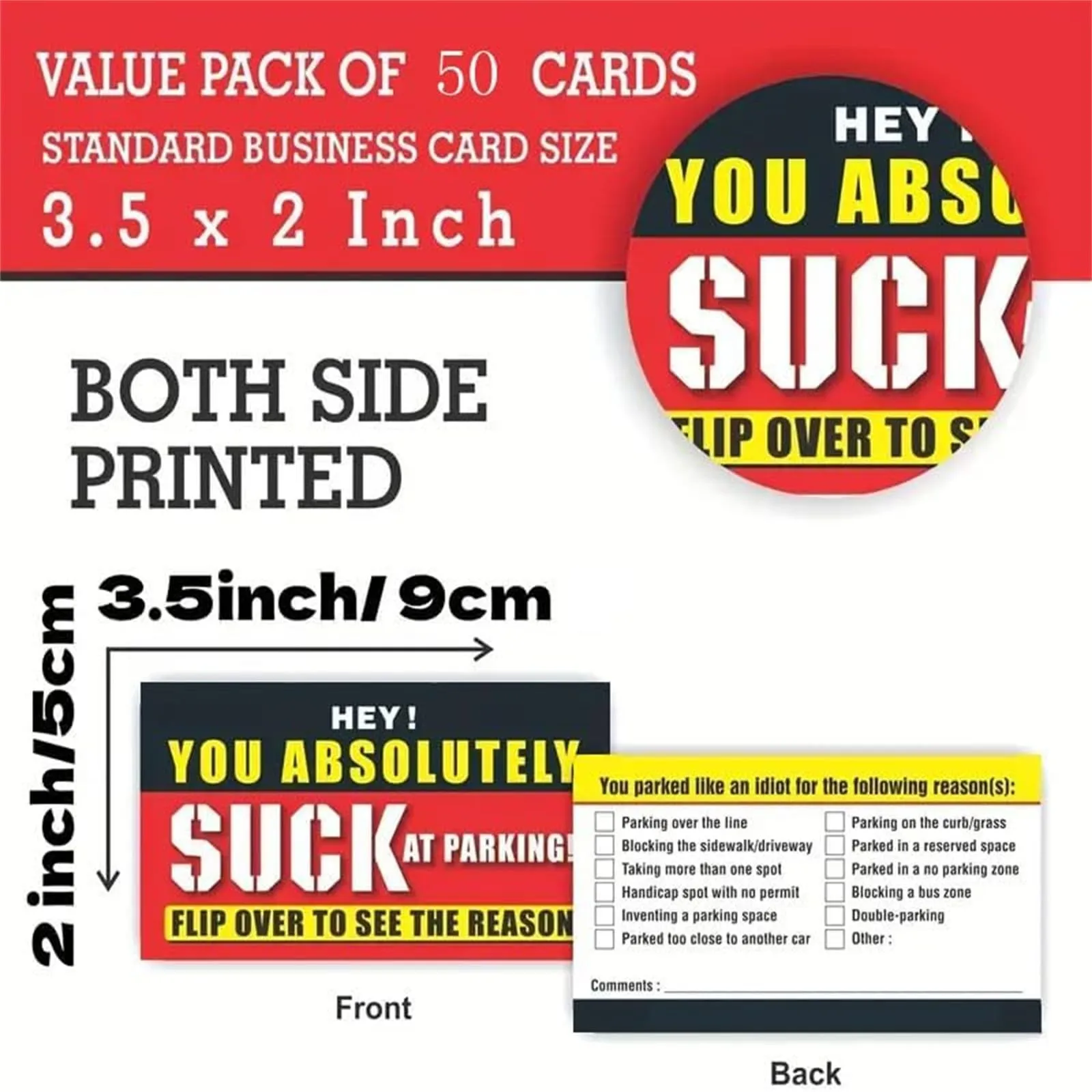 Bad Parking Cards You Absolutely Suck At Parking Cards Bad Cards Violation Tickets Funny Hilarious Prank 50Pcs prank toys card game