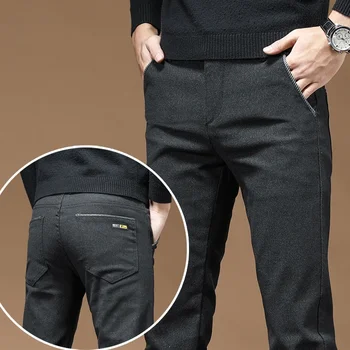 Pantaloni casual da lavoro dritti da uomo autunnali Tessuto spazzolato elastico Pantaloni slim fit morbidi e accoglienti Abiti maschili di moda coreana 1