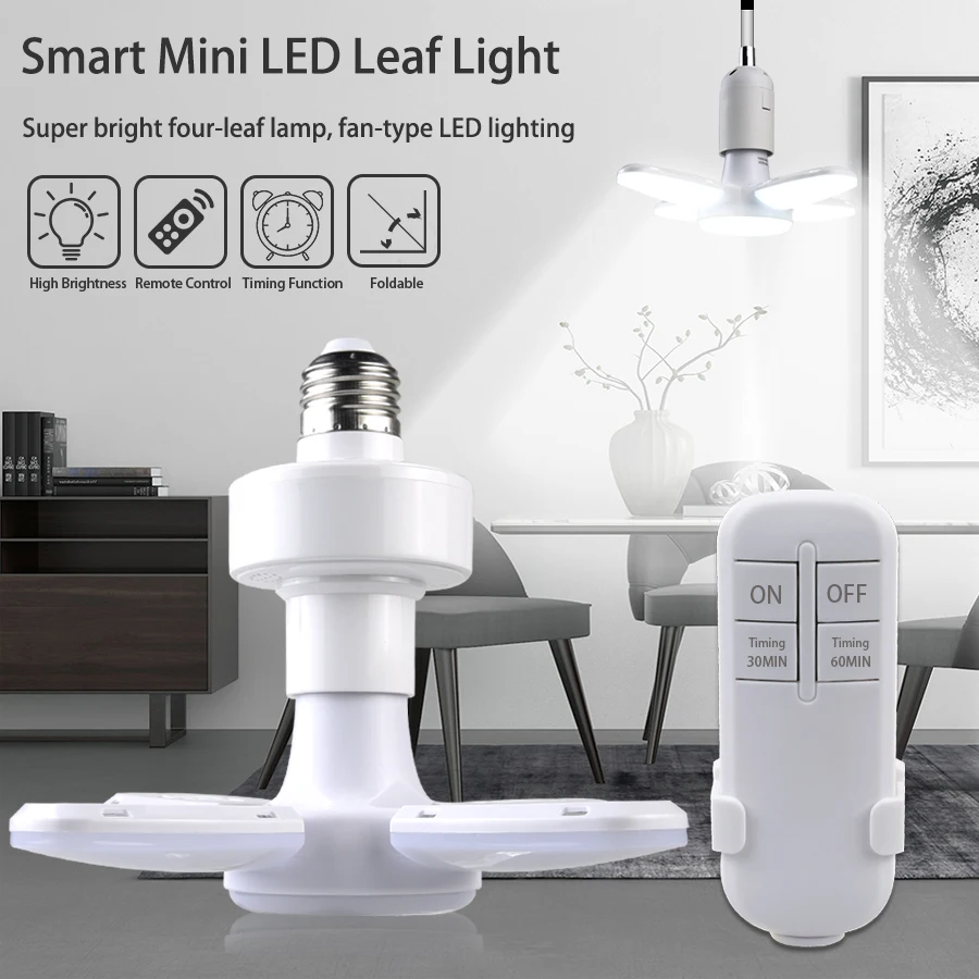 스마트 LED 전구 팬 블레이드 접이식 E27 220V 28W 원격 제어 잎 램프 ..