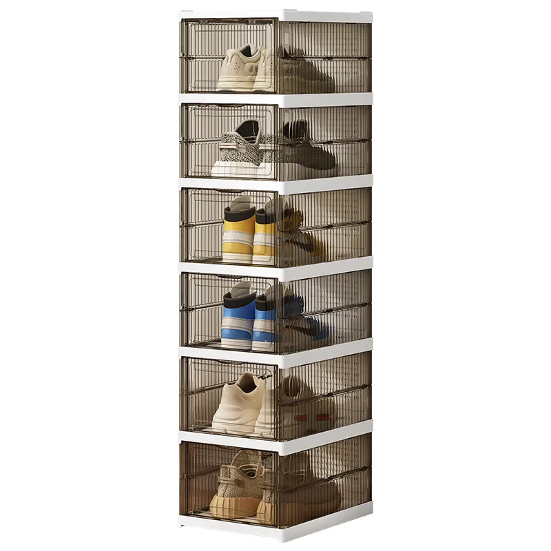 Free Installation Shoe Box Integrated Foldable Moisture-proof Storage Box Transparent Visible Door Magnetic Shoe Cabinet