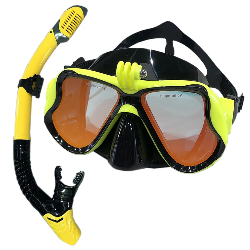 Diving Mask With Sports Camera Mount Electroplate Tempered Glass Silicone Mask is Safe and Comfortable
