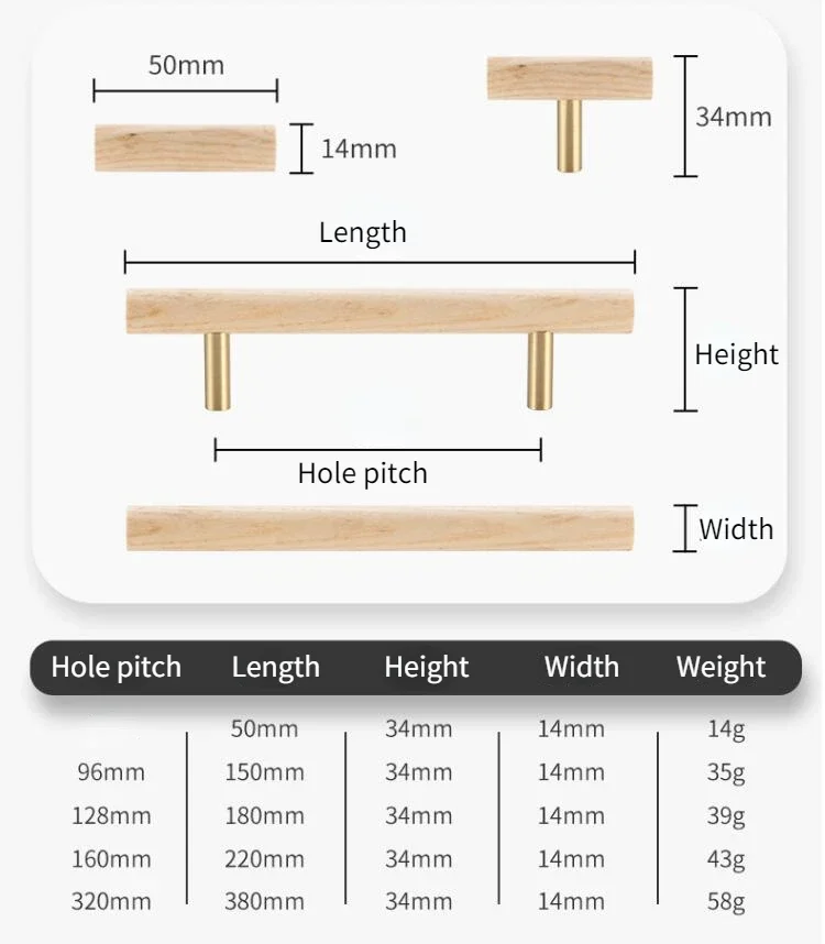 Description Picture 2 of itemNatural Walnut + Brass Furniture Handle Kitchen Cabinet Door Handles Drawer Pulls Wooden Long Handles for Furniture Hardware